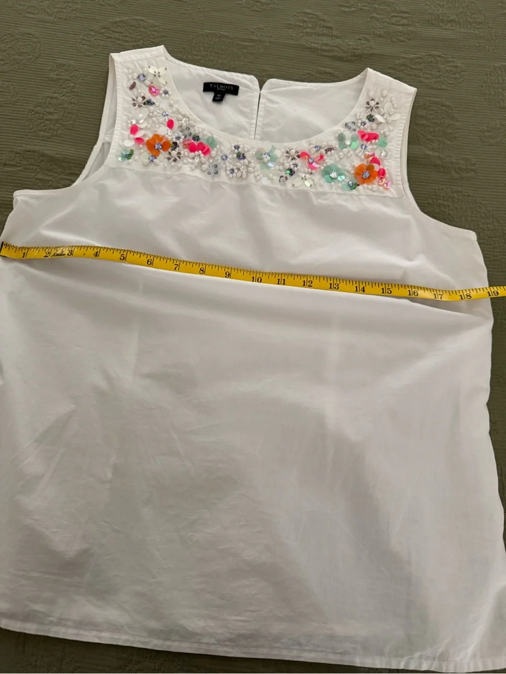Talbots White Beaded Floral-Yoke Sleeveless Tank - Picture 6 of 7